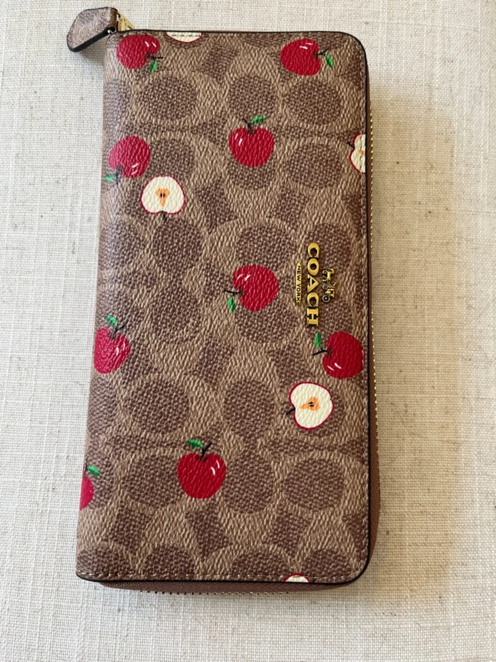 Coach Brown Wallet with Red Apple Print - Picture 2 of 5